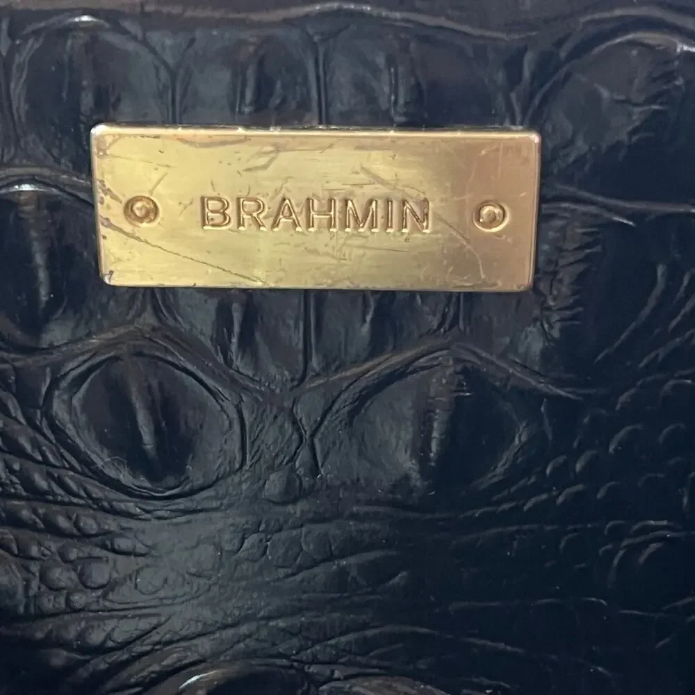 Brahmin Mini Asher Black Melbourne Croc Embossed Leather Satchel Crossbody